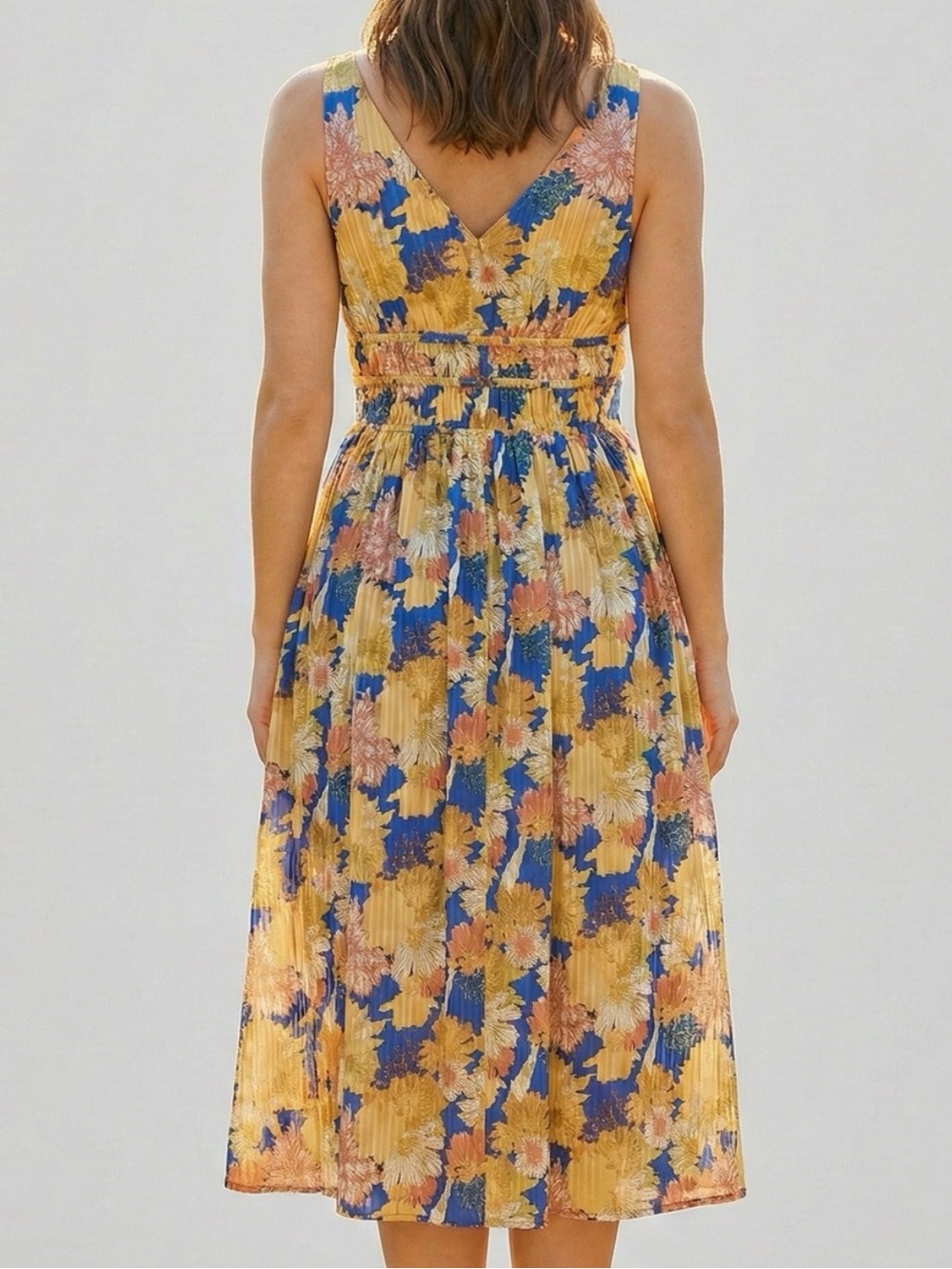 NWOT Caroline Constas Yellow & Blue Floral Maxi Dress - Size L - Picture 11 of 11
